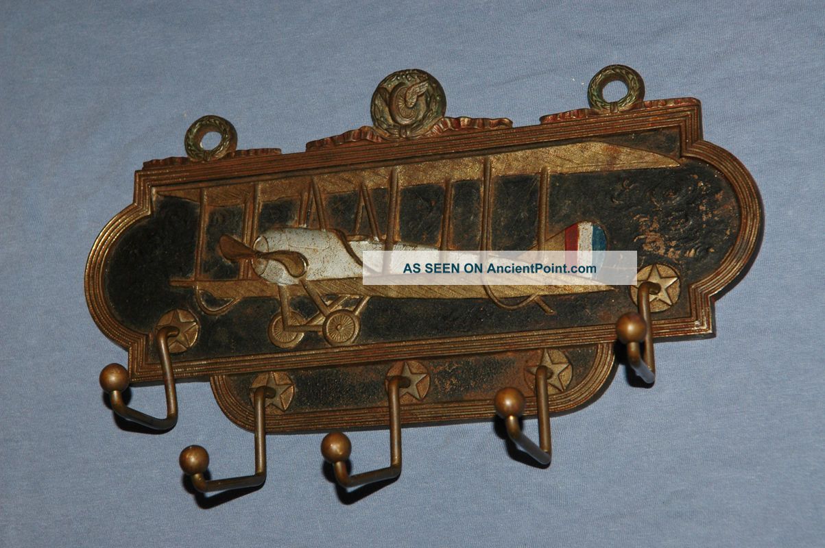 Vtg Judd Co.  Airplane Wall Cast Iron Tie Rack Military Plane Ww I Era Metalware photo
