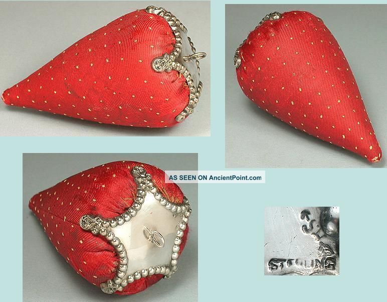 Rare Antique Sterling Silver Strawberry Pincushion 3 1/2 