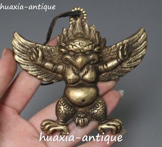 Tibetan Bronze Redpoll Winged Garuda Bird Eagle Buddha Statue Amulet Pendant photo