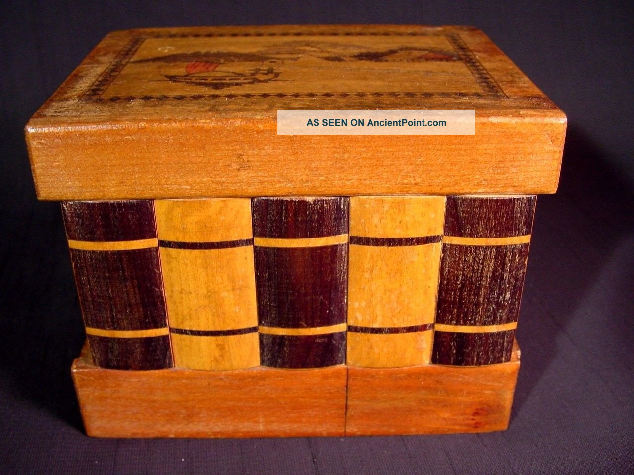 Vintage Japanese Puzzle Box Stacked Books Design Zougan Scene Musical Drawer&key Boxes photo