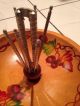 Vintage Wooden Tole Painted Nut Bowl 1 Nutcracker 6 Pics 3 Footed Mid Century Bowls photo 2