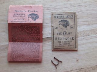 Unusual 1920 ' S Quack Medical 2 Minute Burton ' S Device Headache Cure Spring Clip photo