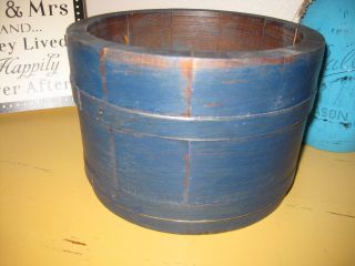 Antique Aafa Vintage Old Primitive Country Blue Wood Firkin Pantry Bucket Pail photo