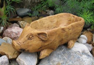 Pig Candle/candy/nut Bowl Primitive Carved Wood Style French Country Table Decor photo