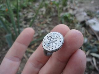 Ancient Roman Silver Ring Christogram Museum Quality Artifact Extremely Rare photo