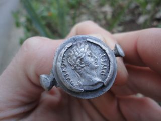 Ancient Roman Legionary Silver Ring Emperor Augustus Museum Quality Artifact photo