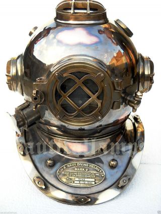 Antique U.  S Navy Brass Divers Diving Helmet Mark V Full Size Deep Sea Scuba Ixn photo