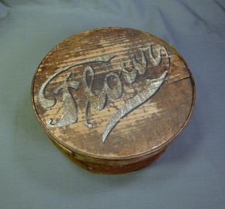 19th Century Primitive Old Flour Painted Round Wood Pantry Box photo