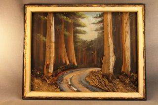 Vintage Painting On Wood Real Bark Trees 12 