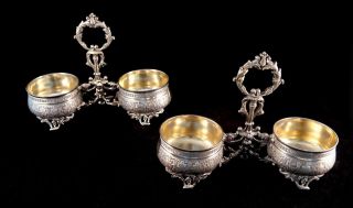 Tallois & Mayence French Sterling 950 Silver Double Open Salt Caddies - France photo