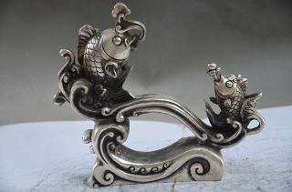 Collectible Chinese Silver Copper Handwork Fish Statue photo