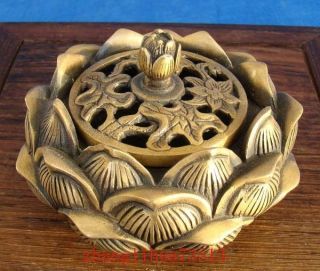 Antique Collectible Handmade Brass Incense Burner Lotus Gold photo
