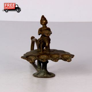 1850 ' S Indian Antique Hand Crafted Engraved Brass Pooja Worship Diya Light 1355a photo
