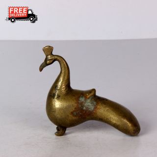 Vintage Antique Brass Animal Arts Of Peacock Made In India Rich Patina 1432 A photo