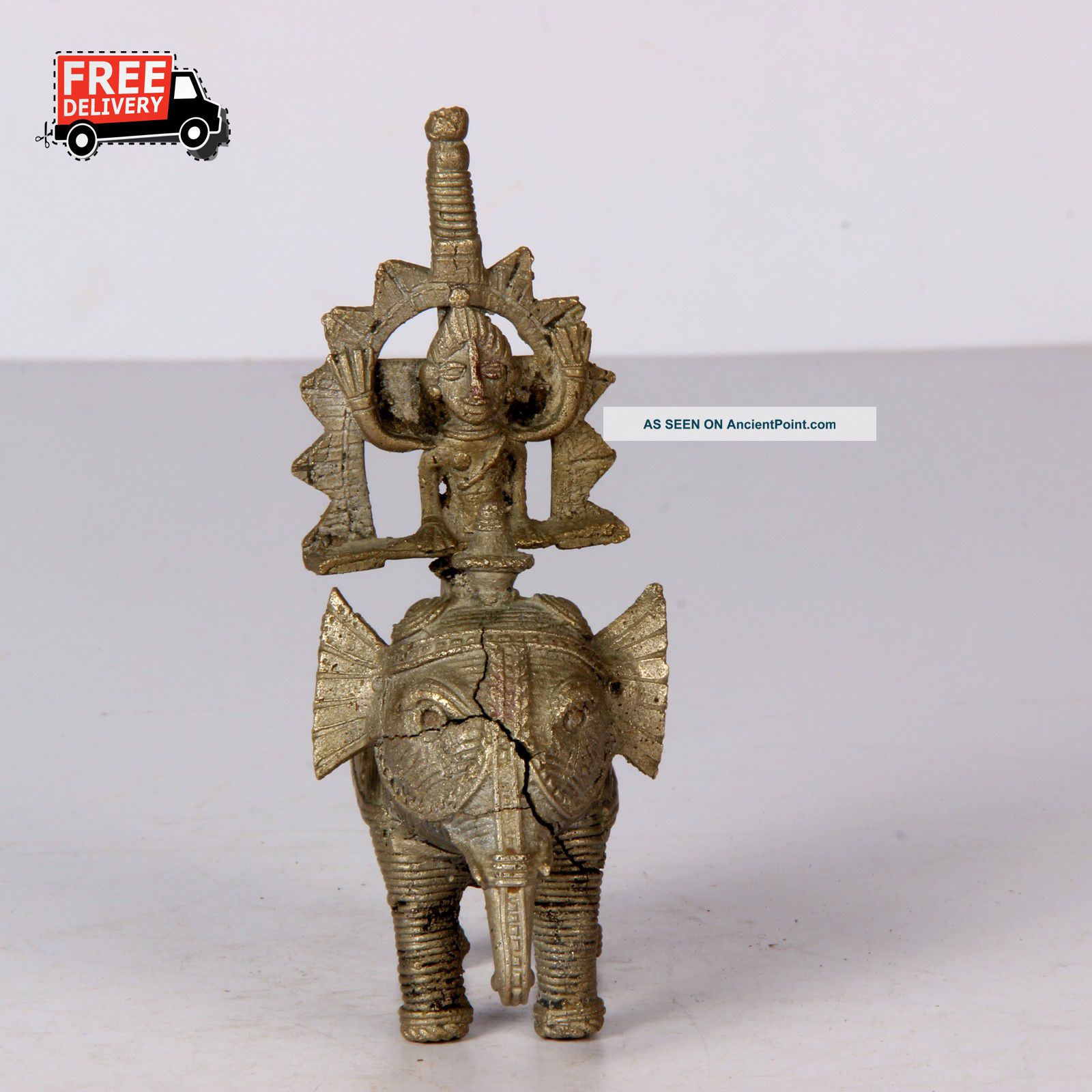 1900 ' S Vintage Antique Handcrafted Warrior Sitting On Elephant Brass India 1383a India photo