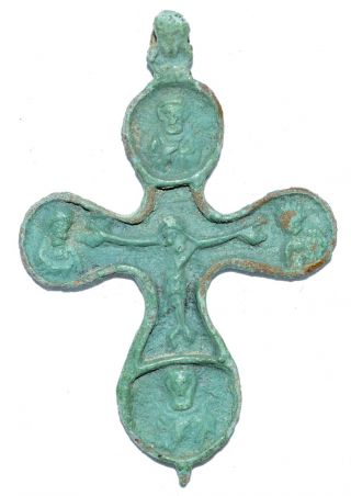 Authentic Medieval Knights Bronze Cross Pendant - Crucified Jesus Christ - O16 photo