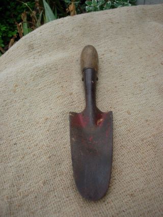 Victorian Antique Garden Hand Trowel With Turned Wooden Handle 29 Cm Long (1027) photo