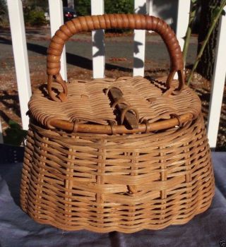 Vintage Nantucket Wicker Fishing Creel Basket Salesman Sample Display Old photo