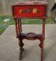 Antique Side Table Stand Tole Vintage Painted Flowers Toleware photo 7