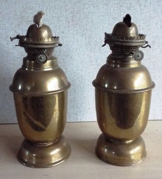 Pair Solid Brass Antique Ships Gimbal Weighted Paraffin Oil Lamps 8 Inches Tall photo