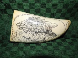 Scrimshaw Whale Tooth Artek Reproduction Whaling Catch Scene photo