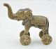 1900s Indian Antique Hand Crafted Engraved Brass Elephant On Wheels Figurine India photo 1