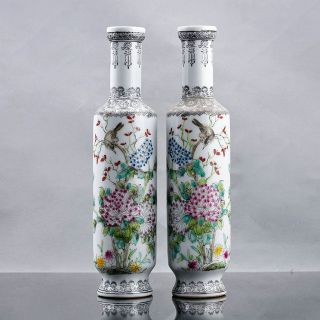 Chinese Famille Rose Porcelain Hand Painted Bird & Flower Pattern Vase D296 photo