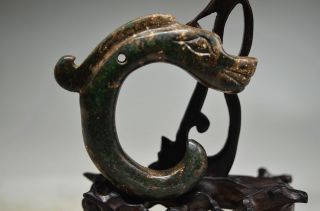 Exquisite Chinese Old Jade Skillfully Carved Dragon Hook Pendant Hs4 photo
