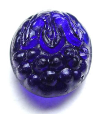 Antique Glass Charmstring Button Blue Color Berry Realistic - 7/16 