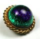 Antique Glass In Metal Button Peacock Eye Design W/brass Rope Border - 9/16 