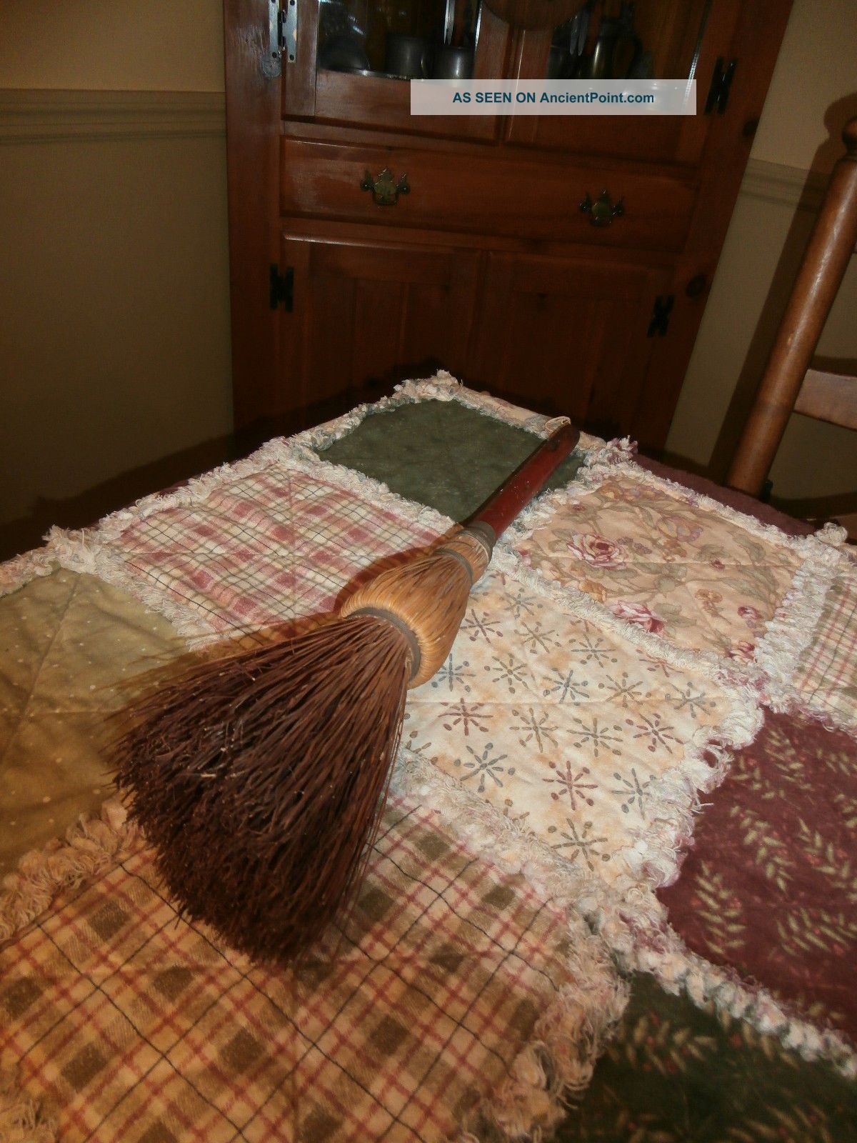 Primitive Antique - Old Fireplace Hearth Broom Red Handle Christmas Decor Primitives photo