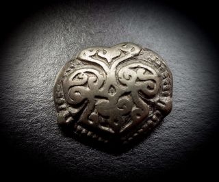 Silver Viking Domed Plaque Featuring A Bird Scrolled Tendril 9th - 12th Cent A.  D photo