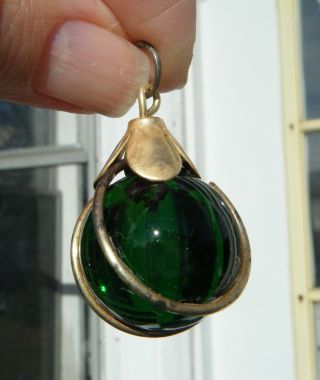 1880 ' S Green Glass And Brass Ball Waistcoat Button photo