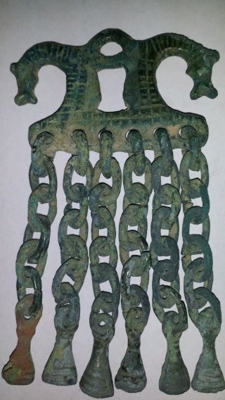 Ancient Garment Clasp 8 - 10th Century Bronze Horses Russia Urgo Finnish Tribe photo