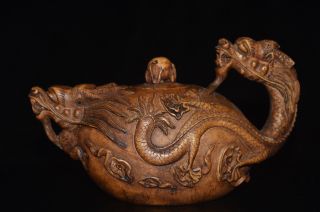 Collectible Chinese Old Rock Stone Hand Carved Dragon Teapot Shuanglongxizhu photo