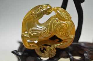 Delicate Chinese Old Jade Hand Carved Beast Pendant Sd19 photo