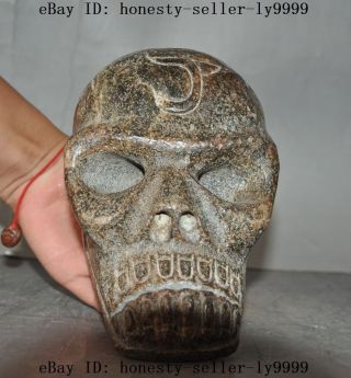 Old Chinese Hongshan Culture Hetian Jade Carved Skull And Crossbones Head Statue photo