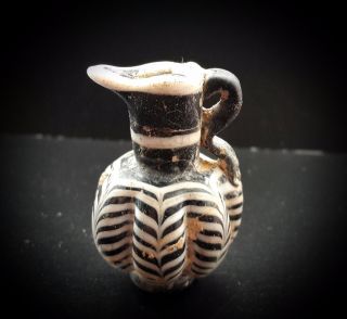 Roman Glass Jug Bead Black & White Dragged Glass Bands 1st To 3rd Century Ad photo