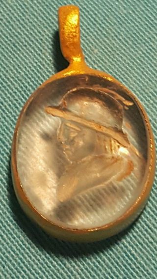 24k Gold Gilded On Silver Roman Pendant Intaglio Agate Stone photo
