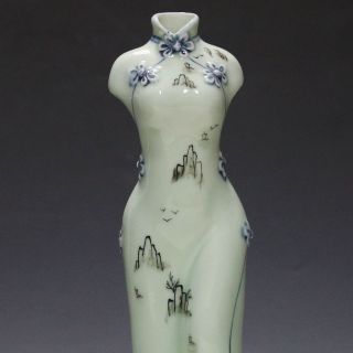 Chinese Famille Rose Porcelain Hand - Painted Landscape Cheongsam Shape Vase photo