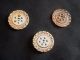 3 Large Antique Carved Pearl Shell Buttons W/ Cut Steels - Smoky Color Geometric Buttons photo 4