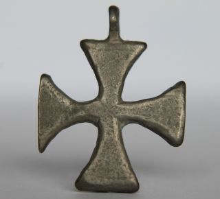 Ancient Medieval Knights Templar Period Silver Cross Pendant 1200 Ad photo