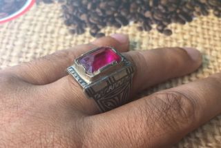 Men ' S Nomad Rings Tribal Islamic Unique Old Glass Vintage Size 11.  5 photo