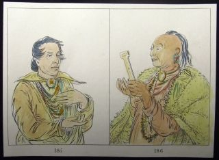 1842 G.  Catlin Handcol Engraving Native American Indians Texan Indians photo