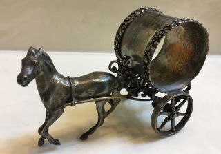 Antique Horse Cart Silver/silverplate Figural Napkin Ring Holder N/r photo