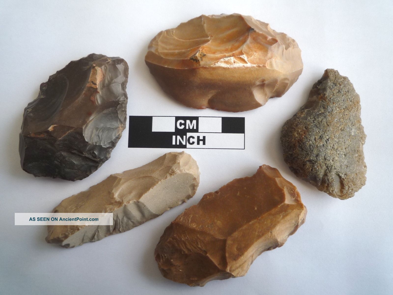 5 X Paleolithic Tools / Scrapers,  Saharan Flint Artifacts - 30 - 70,  000bc (0834) Neolithic & Paleolithic photo