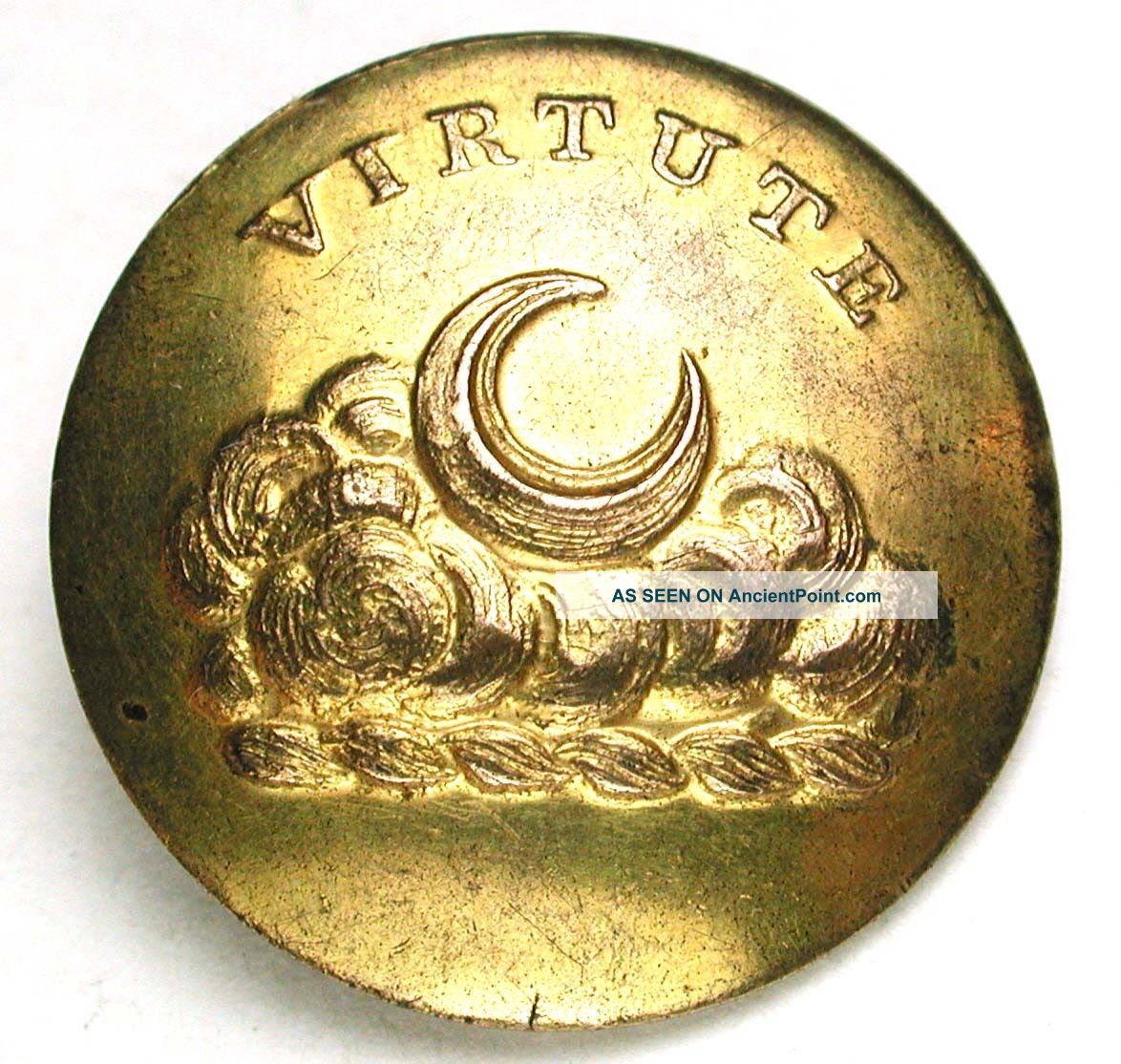 Antique Brass Livery Button - Crescent Moon In Clouds - Firmin - 1 
