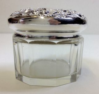 Solid Silver Topped Glass Dressing Table Jar Birmingham 1898. photo