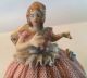 Antique Dresden Lace Woman Seated In Chair F Crown Mark Germany Pink B5 Figurines photo 3