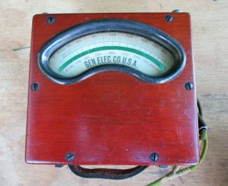 Antique 1908 Ge (general Electric) P - 8 Leather Handled Voltmeter In Wood Case photo